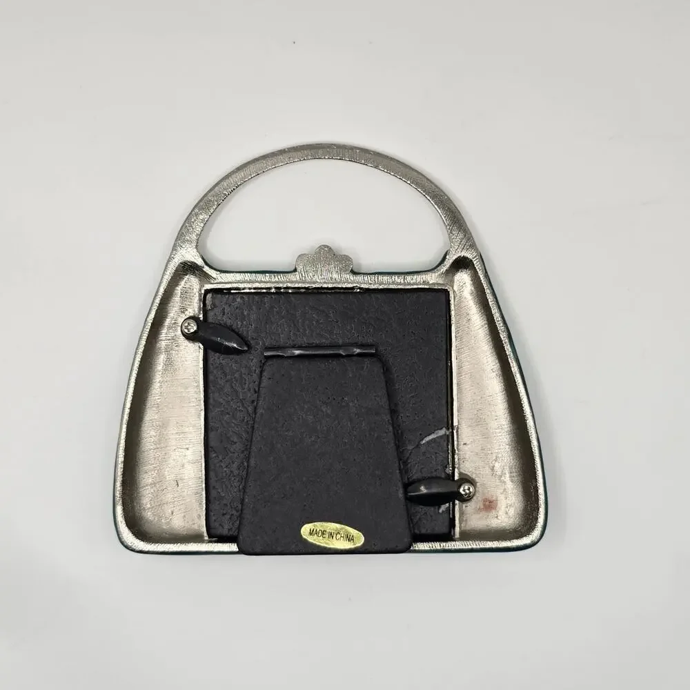 Handbag Purse Shaped Metal Floral Picture Frame